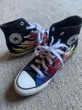 Converse Kids' High-Top Sneakers with Flame Print - Black/Multi